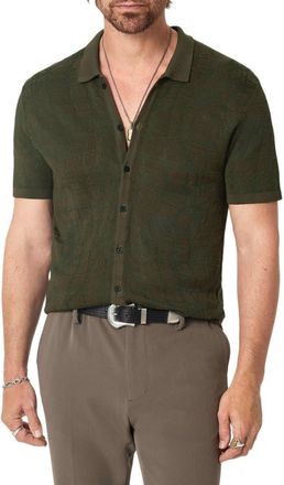 John Varvatos Cayden Jacquard Short Sleeve Full Button Cardigan in Teakwood at Nordstrom, Size Xx-Large