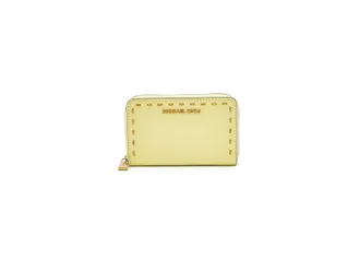 Michael Kors Jet Set Small Zip Around Card Case Womens Coin Purse Lemon, Leather