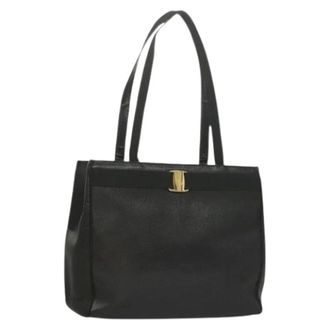 Ferragamo Pre-owned Tote Bags, female, Black, Size: ONE SIZE Pre-owned Leather Shoulder Bag