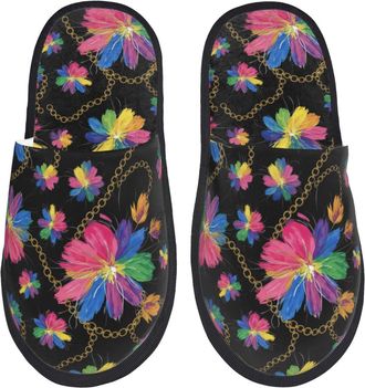 Generic Lightweight Cotton Slipper Colorful Flower House Shoes Comfortable Womens Slippers for Travel Family Hotels L