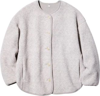 Uniqlo Pile Lined Fleece Relaxed Cardigan Light Grey 479616-02