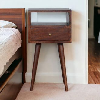 Direct Wicker Solid Wood Mini Cherry Bedside, 1 Drawer & Open Shelf in Dark Brown | Size: 1 Pack