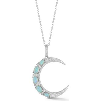 Glaze Jewelry Cubic Zirconia & Synthetic Opal Moon Pendant Necklace in Silver at Nordstrom Rack