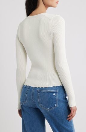 Paige Eyelet Detail Rib Cardigan in White at Nordstrom, Size Xx-Small