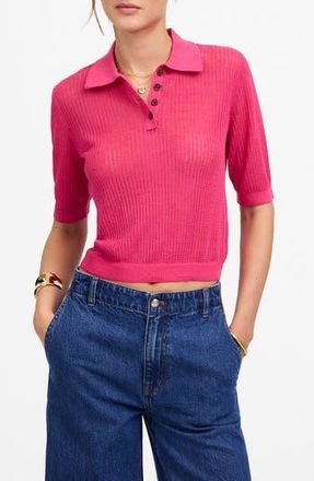 Madewell Short Sleeve Polo Sweater in Bright Pink at Nordstrom Rack, Size Xx-Large