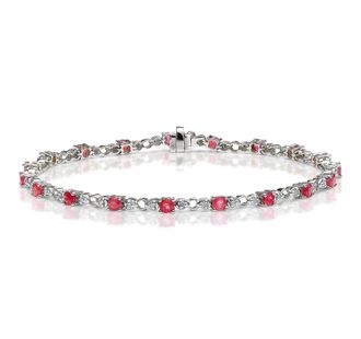 The Diamond Store 9K White Gold Diamond and Ruby Claw Set Link Bracelet