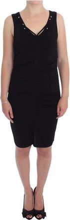 Roccobarocco Elegante zwarte knielange jersey jurk - Dames - Casual kleedjes - Zwart - XL - Polyester - Kleedjes
