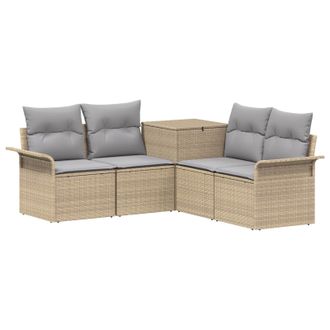 vidaXL Juego De Sof&aacute; 5 Uds. Beige Y Gris Claro Rat&aacute;n Sint&eacute;tico Y Acero Vidaxl