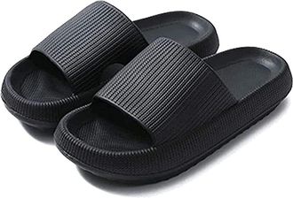 Generic LADIES CLOUD PILLOW SLIDERS SLIPPERS NON-SLIP QUICK DRY OUTDOOR INDOOR MULES SLIP ON 3-8 (Black, S, UK Footwear Size System, Adult, Women, Alpha, Medi