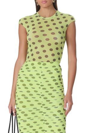 AFRM Nina Crewneck Cap Sleeve Mesh Top in Wild Lime Dot at Nordstrom, Size X-Small