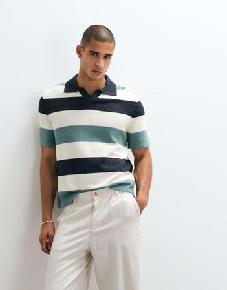 Arket Polo a maniche corte in morbido cotone blu a righe-Blu navy