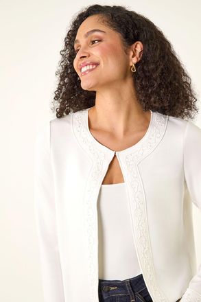 Roman Beaded Trim Open Jacket