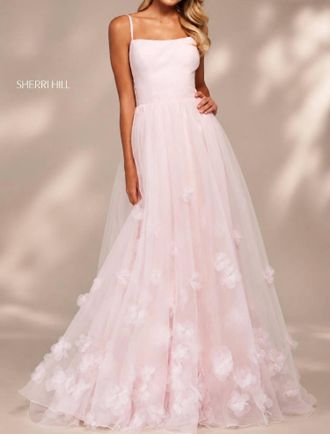 Sherri Hill Womens Glitter Tulle Formal Gown In Pink