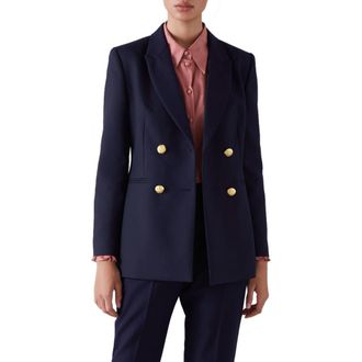 L.k. Bennett Mariner Double Breasted Blazer in Navy at Nordstrom Rack, Size 14 Us / 18 Uk
