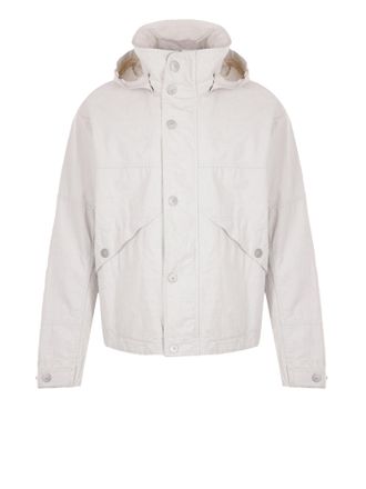 Stone Island Mens White Jacket With Buttons And Hood - Ivory Linen - Size Medium