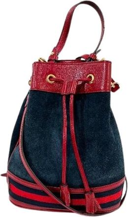 Gucci Pre-owned Bucket Bags, female, Blue, Size: ONE SIZE Pre-owned Suede Shoulder Bag 550621