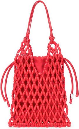 Staud Karla Wood Beaded Shoulder Bag in Red Rose at Nordstrom