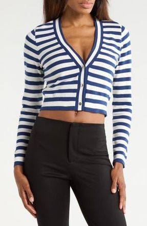 Alice & Olivia Grace Shrunken Cardigan Sweater in Indigo/Soft White at Nordstrom Rack, Size X-Large