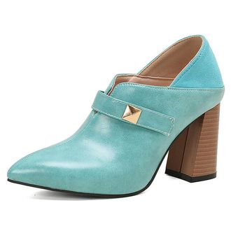 Generic MiaZane Womens Pointed Toe Block Heel Pumps PU Leather Shallow Slip On Dress Shoes Classic Chunky Heels for Office Party and Daily Wear,Blue,4.5 UK