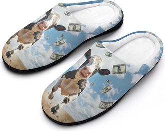 Generic Cow Print Dollar Womens Slippers Warm House Slippers Indoor House Shoes with Anti-Skid Rubber Sole