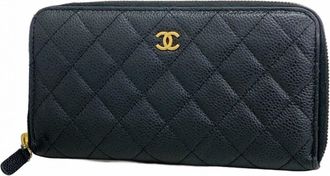 Chanel Black Grained Calfskin Long Wallet (Bi-Fold) (Pre-Owned)