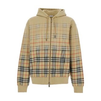 Burberry Zip-throughs, male, Beige, Size: M Gradient Check Cotton Zip Hoodie