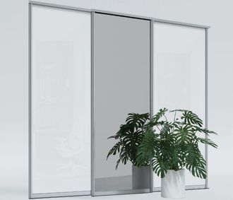 OEM Puertas Correderas Para Armario De 265x220 Cm, 2 Cristales Blancos Brillo, 1 Espejo