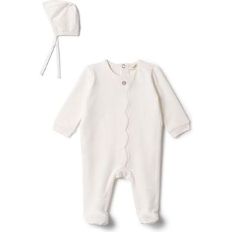 Fragile Cotton Scallop Romper with Bonnet in Off White at Nordstrom, Size 1M