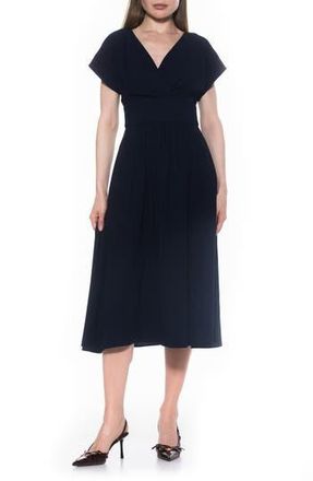 Alexia Admor Ava Short Sleeve Fit & Flare Midi Dress in Navy at Nordstrom Rack, Size 10