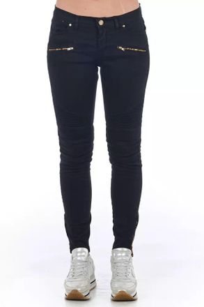 Frankie Morello Womens Motostyle Skinny Jeans With Gold Zippers - Black Cotton - Size EU 40 (Womens)