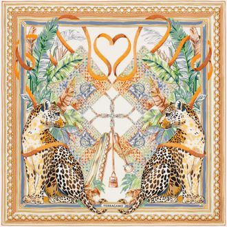 Ferragamo Women Poised leopards print silk scarf Orange