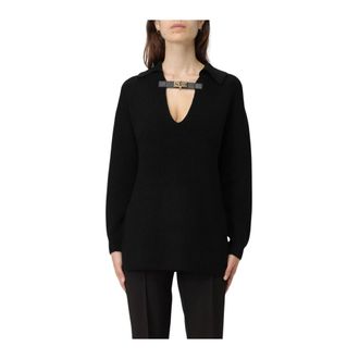 Elisabetta Franchi V-neck Knitwear, female, Black, Size: S V-Neck Knit Top