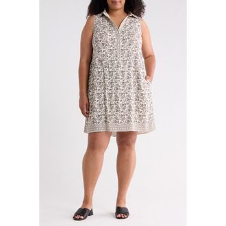 Max Studio Floral Sleeveless Shirtdress in Ivory/Black Vintage Stencil at Nordstrom Rack, Size 2 X