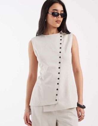 Pretty Lavish Gilet sartoriale asimmetrico color pietra in coordinato-Neutro