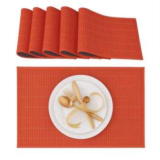 Relaxdays Relaxdays - Salvamanteles Para La Mesa Del Comedor, Bamb&uacute;, 30 X 45 Cm, Conjunto De 6 Piezas, Lavable, Color Rojo