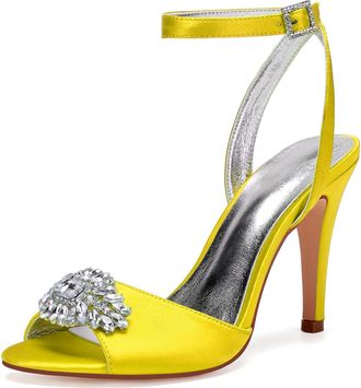 Generic Wedding Bridal Shoes Womens Heeled Sandals Bridal Stiletto Heel Wedding Formal Evening Prom Party Dress Shoes 10.5Cn,Yellow,5 UK