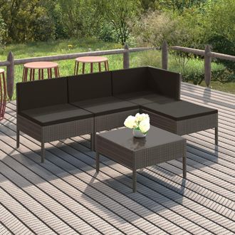 vidaXL Vidaxl - Set De Muebles De Jard&iacute;n 5 Pzas Y Cojines Rat&aacute;n Sint&eacute;tico Gris
