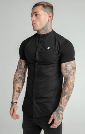 Siksilk Camisa de cuello de abuelo de manga corta negra M