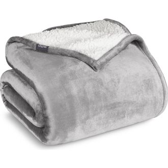 Bare Home Reversible Plush Fleece Throw Blanket in Light Grey at Nordstrom