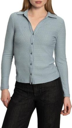 Sanctuary Dreamgirl Textured Knit Button-Up Shirt in Sky Gray at Nordstrom Rack, Size Xx-Large