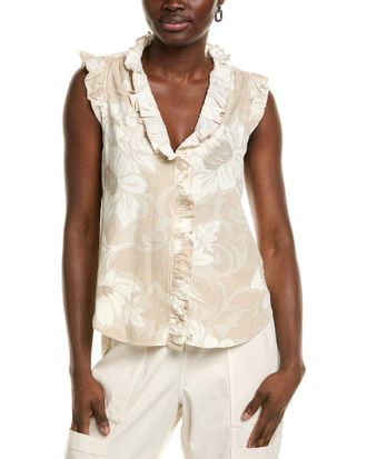 Ellen Tracy Ruffle Linen-Blend Top