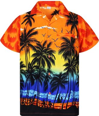 V.H.O. Funky Hawaiian Shirt, Shortsleeve, Beach, Orange, 3XL