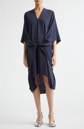 Maison Margiela V-Neck High-Low Jersey Midi Dress in Blue Navy at Nordstrom, Size 42