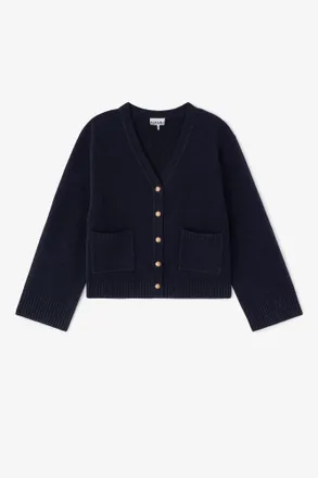 Ganni Navy Classic Wool Cardigan - Size XXS