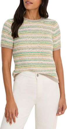 Nic+Zoe Stripe Knit Cotton Blend Sweater in Aqua Multi at Nordstrom, Size Xx-Large