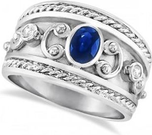 Allurez Oval Blue Sapphire & Diamond Byzantine Ring Sterling Silver (0.73ct)