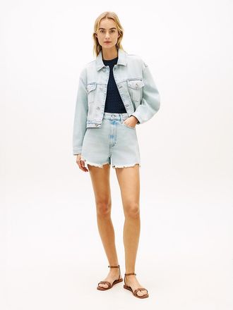 Tommy Hilfiger Womens Distressed High-Rise Wide Denim Short - Washed Denim - 26