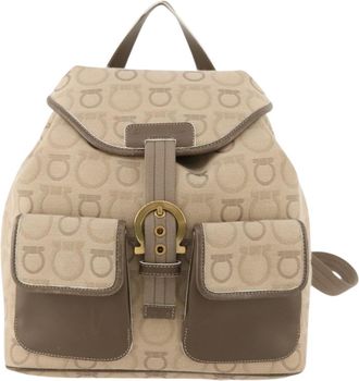 Ferragamo Gancini Backpack Canvas Beige Canvas Backpack Bag (Pre-Owned)