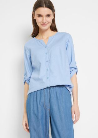 Bonprix Langarmbluse BONPRIX Bluse mit Leinen, 3/4 Arm, Damen, Gr. 38, blau (perlblau), Obermaterial: 55% Leinen, 45% Baumwolle, regular fit, Blusen Langarmbl