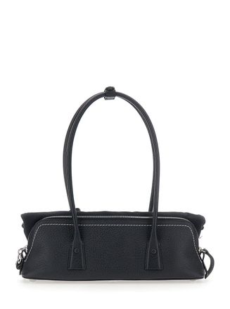 Maison Margiela Womens Shoulder Bag Leather Trim Black Calf